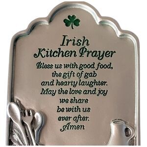 Irish Kitchen Prayer Celtic Plaque Pewter Shamrock Bread